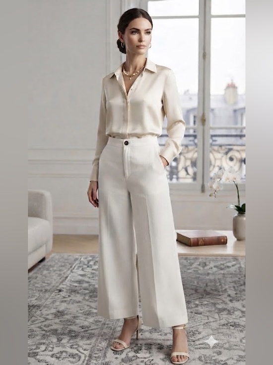 a new day Pants - NWT A New Day Off-White Linen Blend Wide Leg Trousers Size 10 High Rise Pull-On